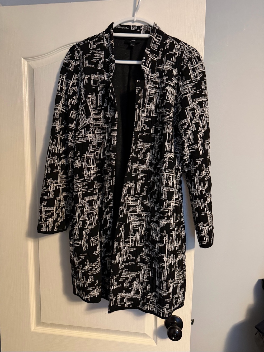Alfani Black & White Graphic Open Front Coatigan